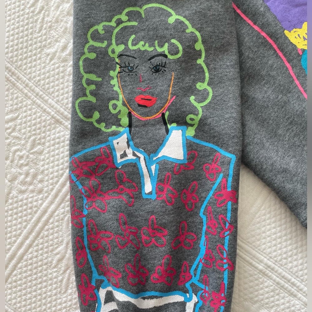 Zara Zero in On Graphic Girls Crewneck Sweatshirt Neon/Gray 80sVibe - Picture 10 of 14